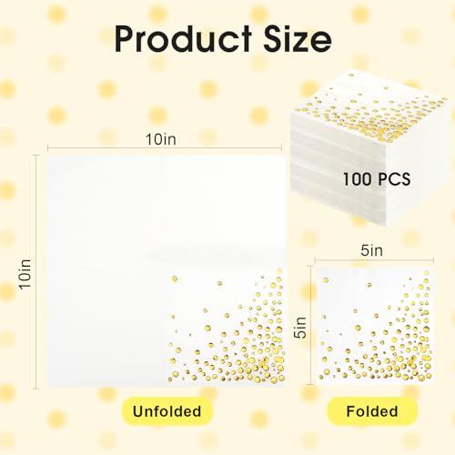Gold Cocktail Napkins - 100 Pack, 3-Ply 5x5 Inches, Elegant Design