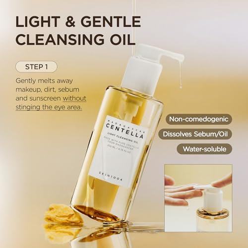 SKIN1004 Centella Double Cleansing Duo, Cleansing Oil 6.76 fl.oz & Ampoule Foam Cleanser 4.23 fl.oz, Korean Gentle Face Cleanser Gift Set, Makeup Remover with Madagascar Centella, Korean Skincare