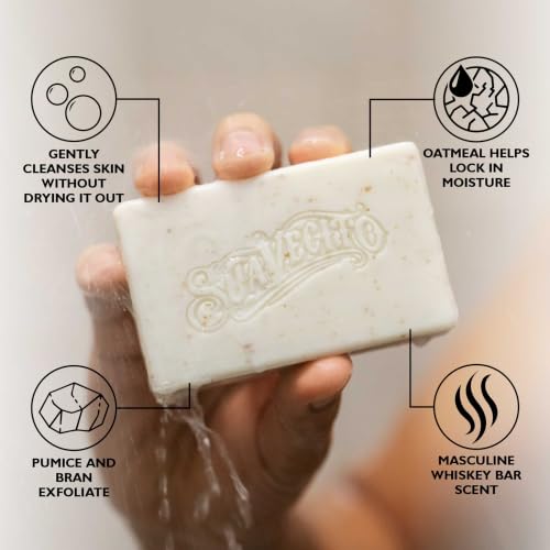 Suavecito Whiskey Bar 6 oz Exfoliating & Moisturizing Bar Soap — Pack of 6, Masculine Scent
