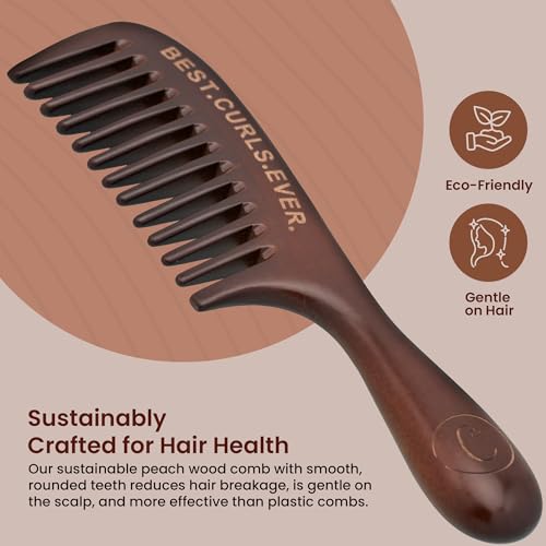 Peachwood Detangling Comb for Curly Hair and Scalp Massage - Anti-Static Wide Tooth Hair Comb