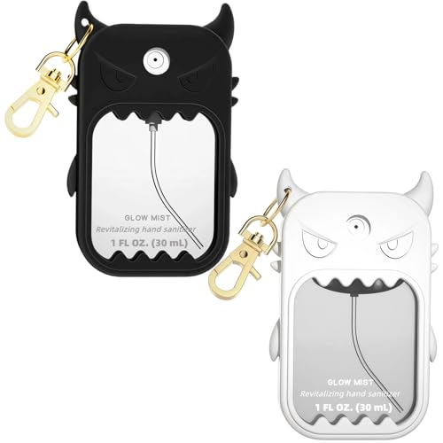 ABIXIEYQ 2 Pack Silicone Devil Monster Keychain Cases for Touchland 1oz Sanitizer (Black & White)