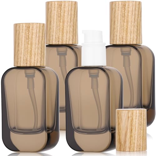 Segbeauty 4 Black Refillable Glass Travel Bottles 1oz Pump Dispensers for Skincare & Oils