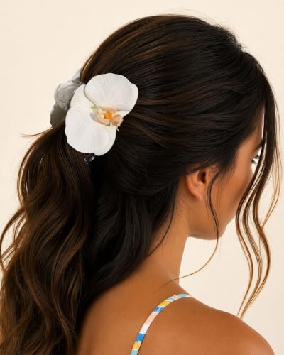WELROG 3 Pack Orchid Hair Claw Clips - 4.3" Non-Slip Tropical Clips