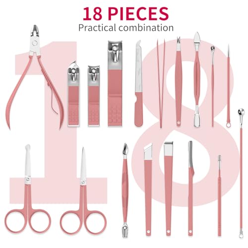 ZIZZON 18-Piece Pink Manicure and Pedicure Set with Travel Case