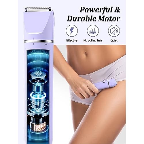 Cayzor Bikini Trimmer and Shaver Kit for Women - 2-in-1 Wet/Dry Electric Body Hair Trimmer Facial Hair Removal Cordless Waterproof Bikini Shaver Razor for Face Lip Chin Pubic Underarm Legs (Purple)