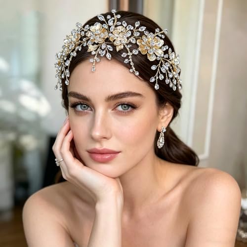 Elegant Bridal Headband with Flowers and Rhinestones for Weddings