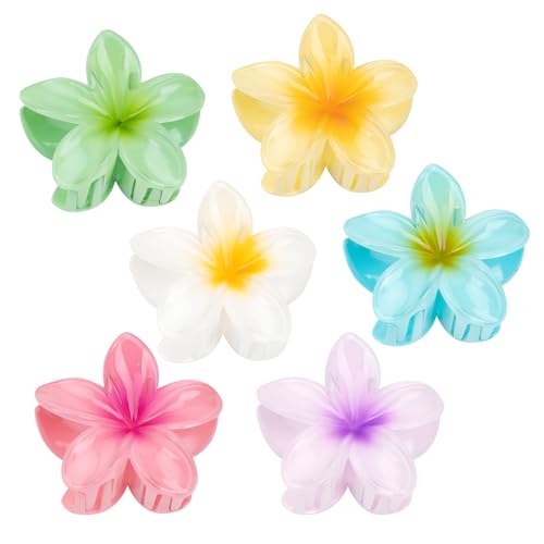 Hawaiian Flower Hair Claw Clips - 6 Pack for Women & Girls