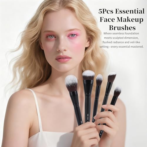 5-Piece Professional Makeup Brush Set - Soft Synthetic Face Brushes