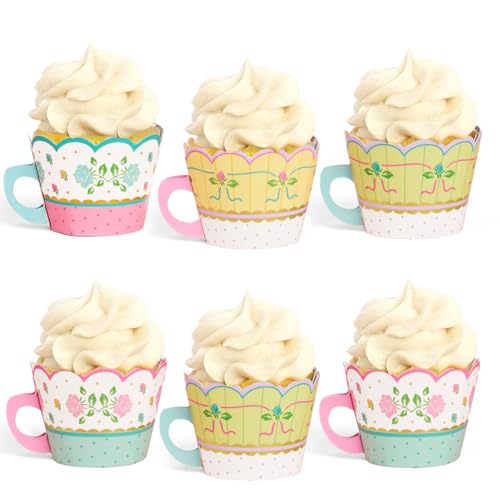 24pc Tea Cupcake Wrappers Set - Floral Gold Foil Kids Party Decor