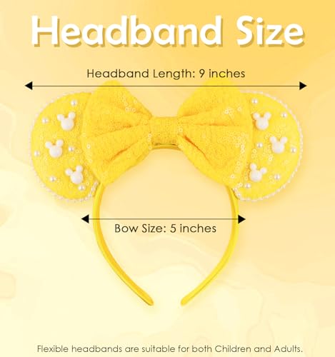 Yellow Sequin Mouse Ears Headband with Pearl - LIHELEI Costume Accessory