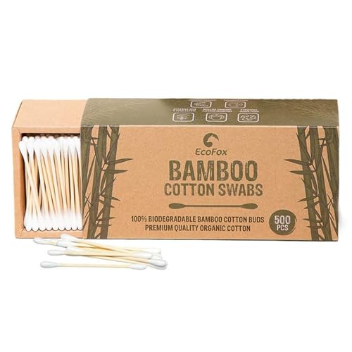 Bamboo Cotton Swabs 500 Count | Eco-Friendly & Pure Cotton Buds | Double Tipped Sticks | 100% Plant-Based & Natural | Perfect for Makeup & Nail Applications, Arts & Crafts, Removing Dust & Dirt¡¦