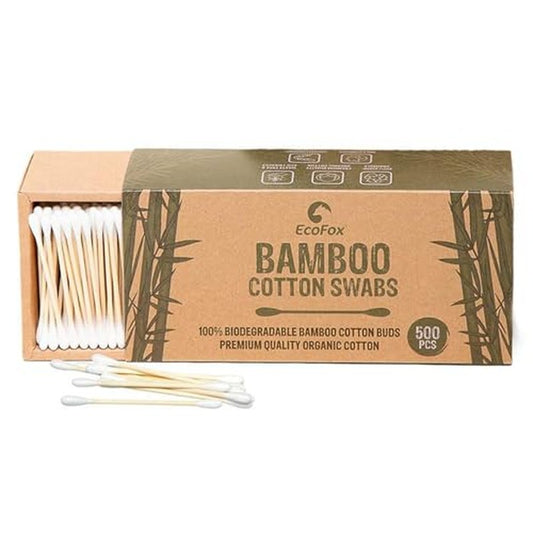Bamboo Cotton Swabs 500 Count | Eco-Friendly & Pure Cotton Buds | Double Tipped Sticks | 100% Plant-Based & Natural | Perfect for Makeup & Nail Applications, Arts & Crafts, Removing Dust & Dirt¡¦