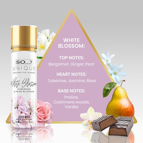 So...? Unique White Blossom Body Mist - Floral Vanilla Perfume for Women, 5.1 oz