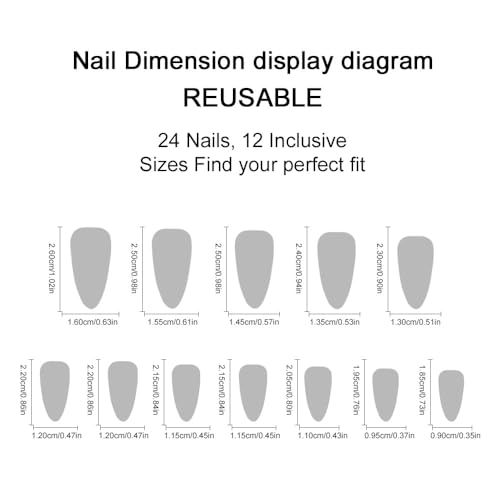Tnampv Style 3 Medium Almond French Tip Press On Nails with Polka Dots - Black & White, Glossy Full Cover Fake Nails for Women, 24pcs