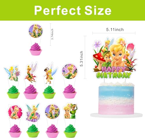 25 Pcs Tinkerbell Fairy Cupcake Toppers for Birthday Parties