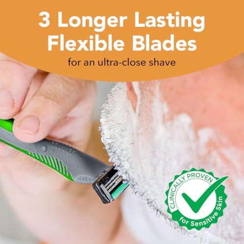 BIC Flex 3 Sensitive Disposable Razors Men 8-Pack – 3 Flexible Blades, Aloe & Vitamin E, Travel Ready