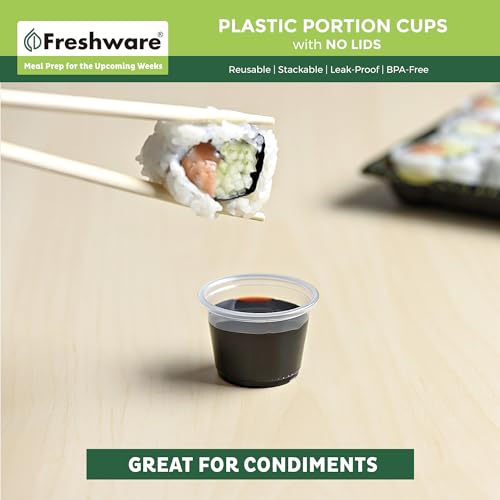 Freshware 1 Ounce Plastic Portion Cups - 250 Count for Meal Prep & Sauces