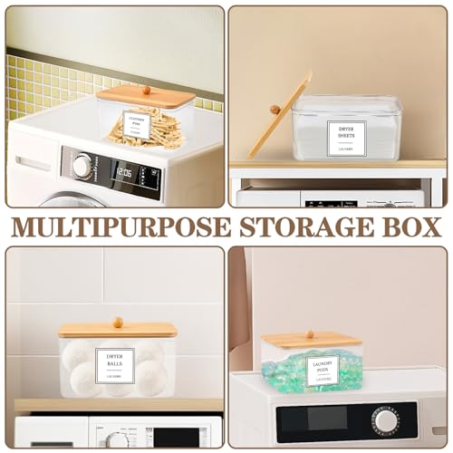 Clear Dryer Sheet Holder with Bamboo Lid & Labels - 2-in-1 Dispenser