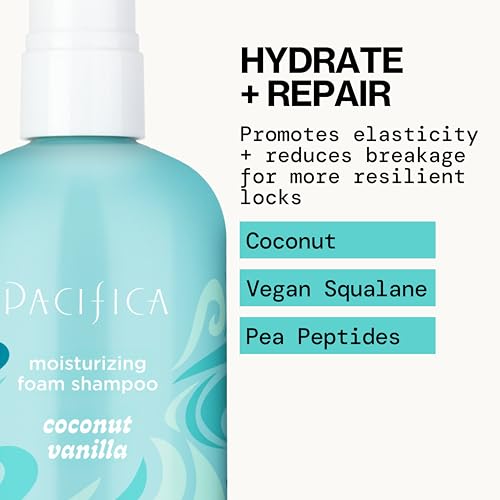 Pacifica Coconut Vanilla Moisturizing Foam Shampoo - Hydrating Sulfate-Free Hair Cleanser, 12 Fl Oz