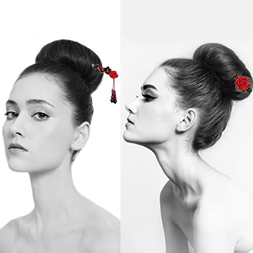 Yaazi 3-Piece Wooden Chinese Hair Sticks for Long Hair Retro Japanese Hair Accessories