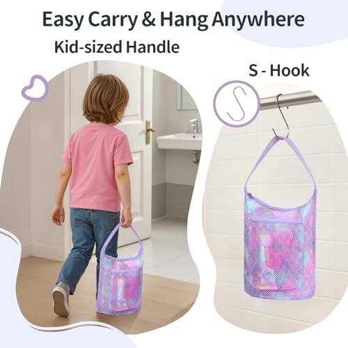BrainyBees Kids Mesh Shower Caddy - Small Purple Mermaid Toiletry Bag
