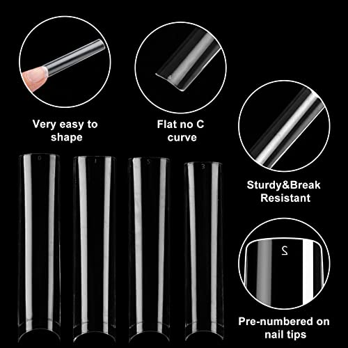 SITELENABY No C Curve 3XL Square Nail Tips - Clear Acrylic Fake Nails, 360 pcs