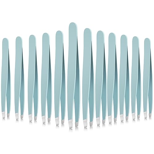 Mudder Light Blue 12-Piece Stainless Steel Eyebrow & Facial Hair Tweezers Set