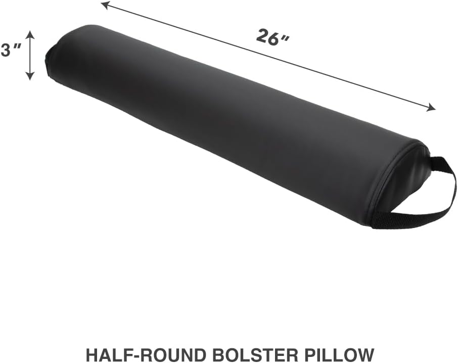 Premium Half-Round Bolster Pillow - Oil & Stain-Resistant Massage & Yoga Support | 6"W x 3"H x 26"L, Black