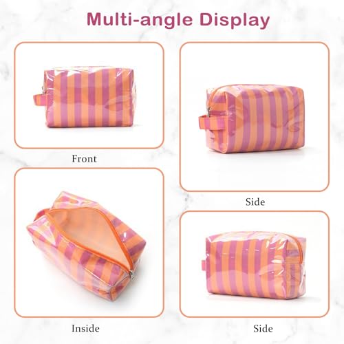 RSRSLEII Waterproof Clear Striped Travel Makeup Bag 03Orange&Purple