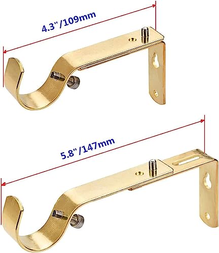 Gold Metal Adjustable Curtain Rod Bracket for 1 & 1 1/8 Inch Rods - 2 Set