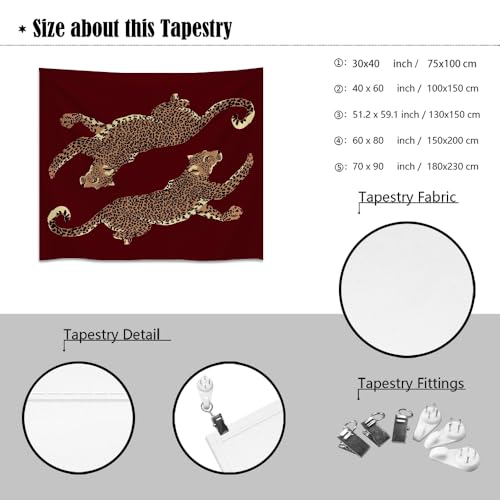 Burgundy Leopard Wall Tapestry - Large Jungle Art 30x40in