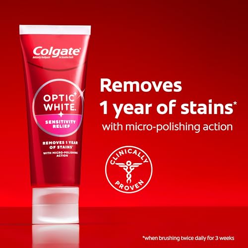 Colgate Optic White Sensitivity Relief Whitening Toothpaste, 3 Pack (3.8 oz)