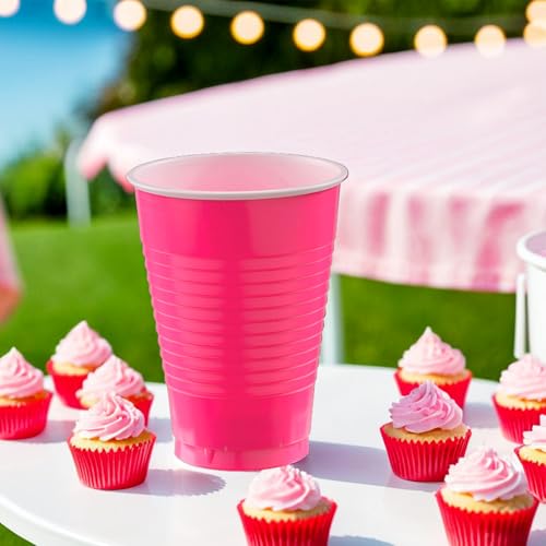 Amscan Bright Pink Plastic Cups - 12 oz, 50 Count, Heavy-Duty & Eco-Friendly
