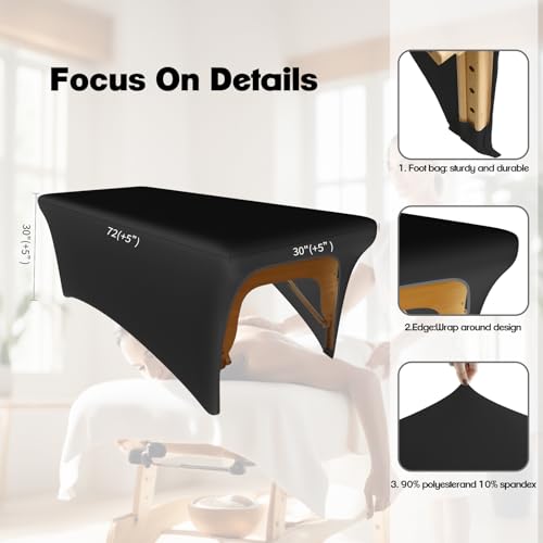 KIDOACOW Black Massage Table Cover with Leg Cut-Out - 6FT Protector