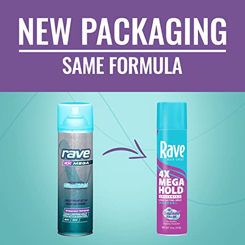 Rave 4X Mega Unscented Aerosol Hair Spray - 33oz Pack of 2, Humidity-Resistant, 24 Hour Hold