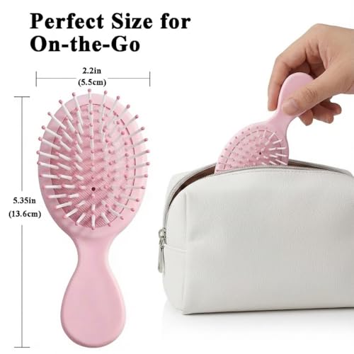 12 Pack Mini Pink Hair Brushes for All Hair Types - Travel-Friendly