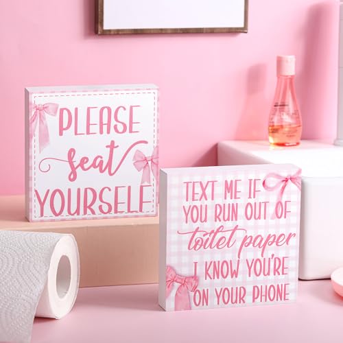 Farmhouse Bathroom Signs - 2 Pcs Please Seat Yourself Wall Art