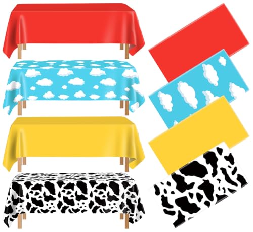 4 Pcs Waterproof Cow Pattern Plastic Tablecloths Set - 52 x 86 in