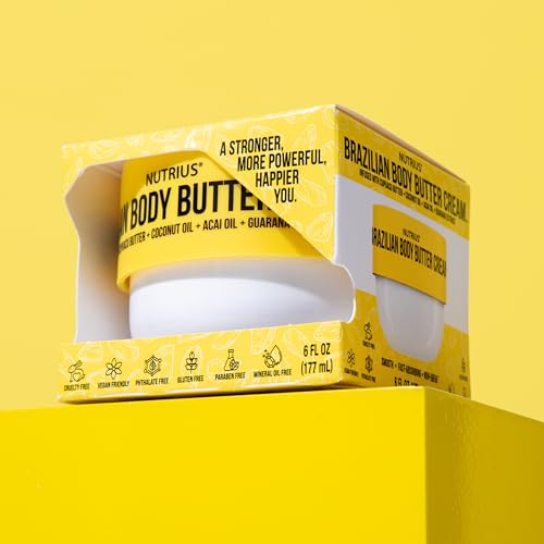 Nutrius Brazilian Body Butter Cream 6 Fl Oz - Fast-Absorbing, Hydrating, Non-Greasy