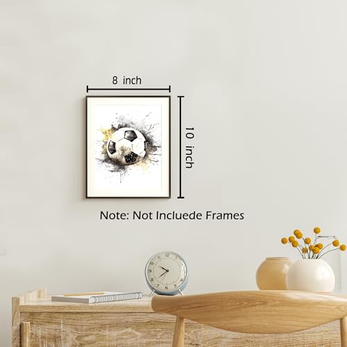 Sports Wall Art Set of 4 - Basketball, Soccer, Football & Baseball Prints - 8x10 Unframed Decor