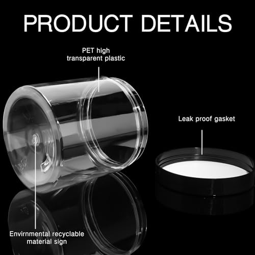 16 Ounce Plastic Jars with Lids - Set of 4, Black, Wide Mouth