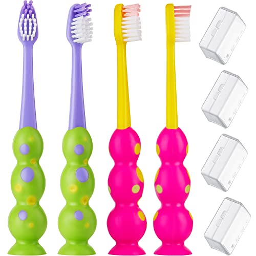 Trueocity Kids Toothbrush 4-Pack - Extra Soft Bristles - Green & Pink