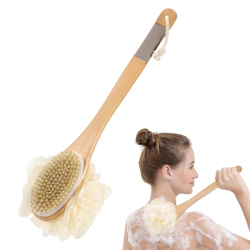 DEBETOOL Double-Sided Shower Loofah with Handle & Anti-Slip Grip