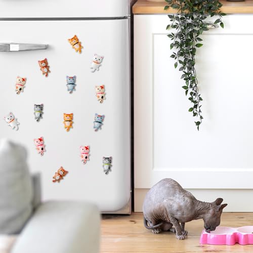 WATINC 14PCS 3D Cute Cat Fridge Magnets - Strong Magnetic Decorations