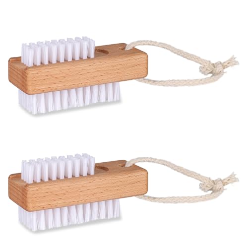 BONUMVITA 2-Pack Wooden Nail Brush with Hanging Rope