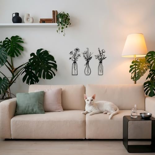 Uparea Modern Metal Wall Art - Black Floral Vase Decor