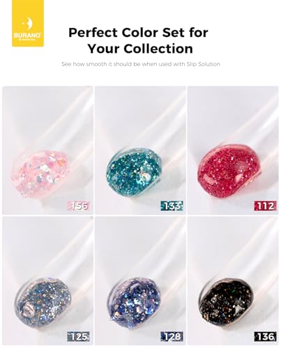 BURANO Glitter Poly Extension Gel Nail Kit with 6 Colors for DIY Nails