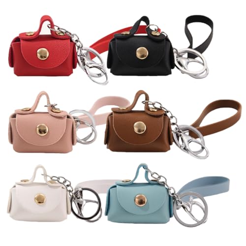 Alunsito Mini Coin Purse Keychain - 6 Pcs PU Leather Bag Charm A