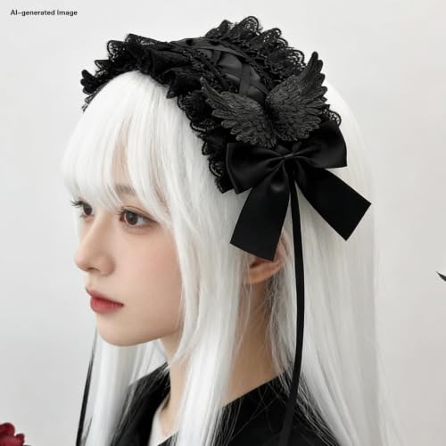 Gothic Lolita Headband with Bow and Wings - Cosplay Maid Hair Accessory
