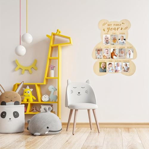 Wooden Photo Board for Baby's First Year Milestones - 12 Monthly Picture Frame
